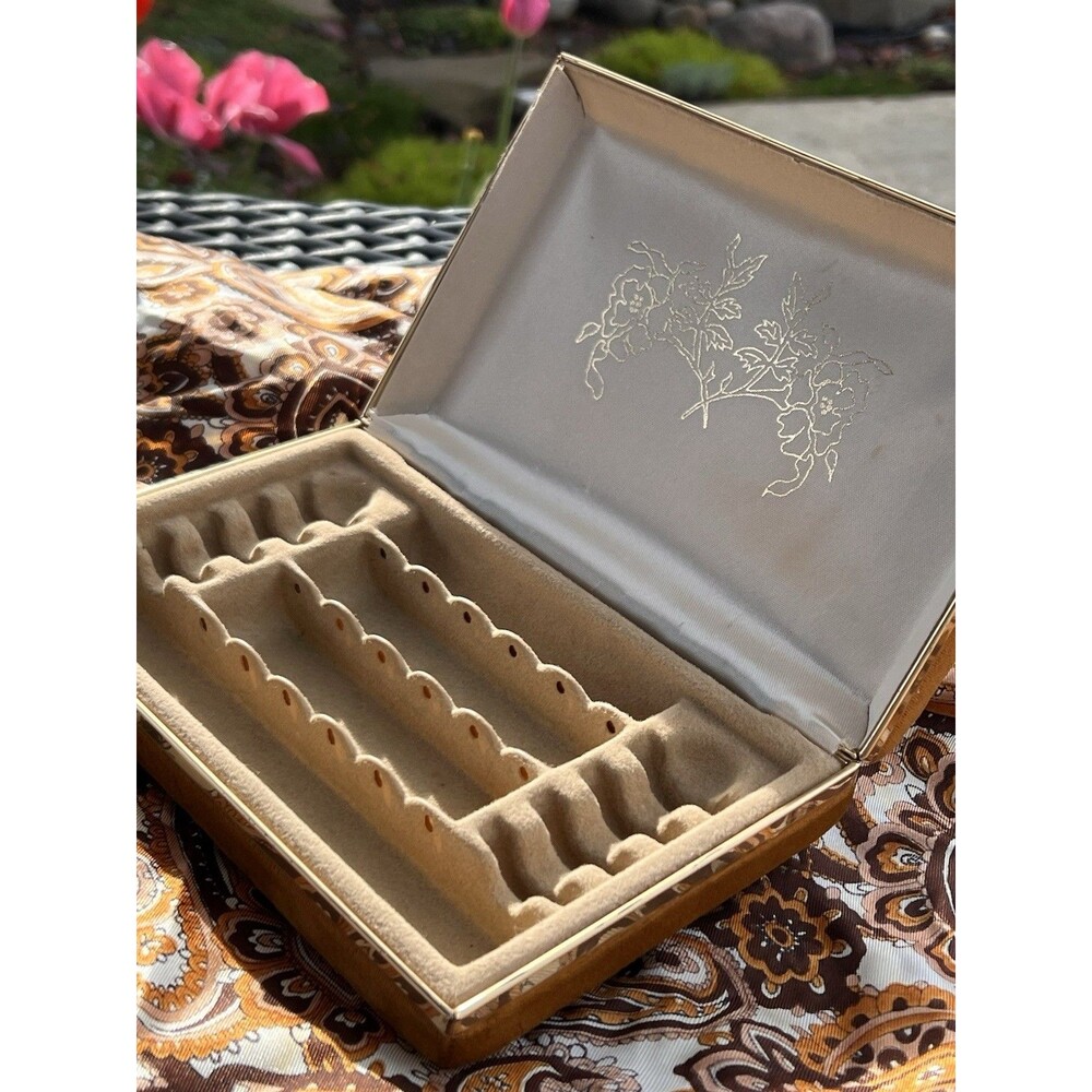 Gold and Beige Velvet Jewelry Organizer Box